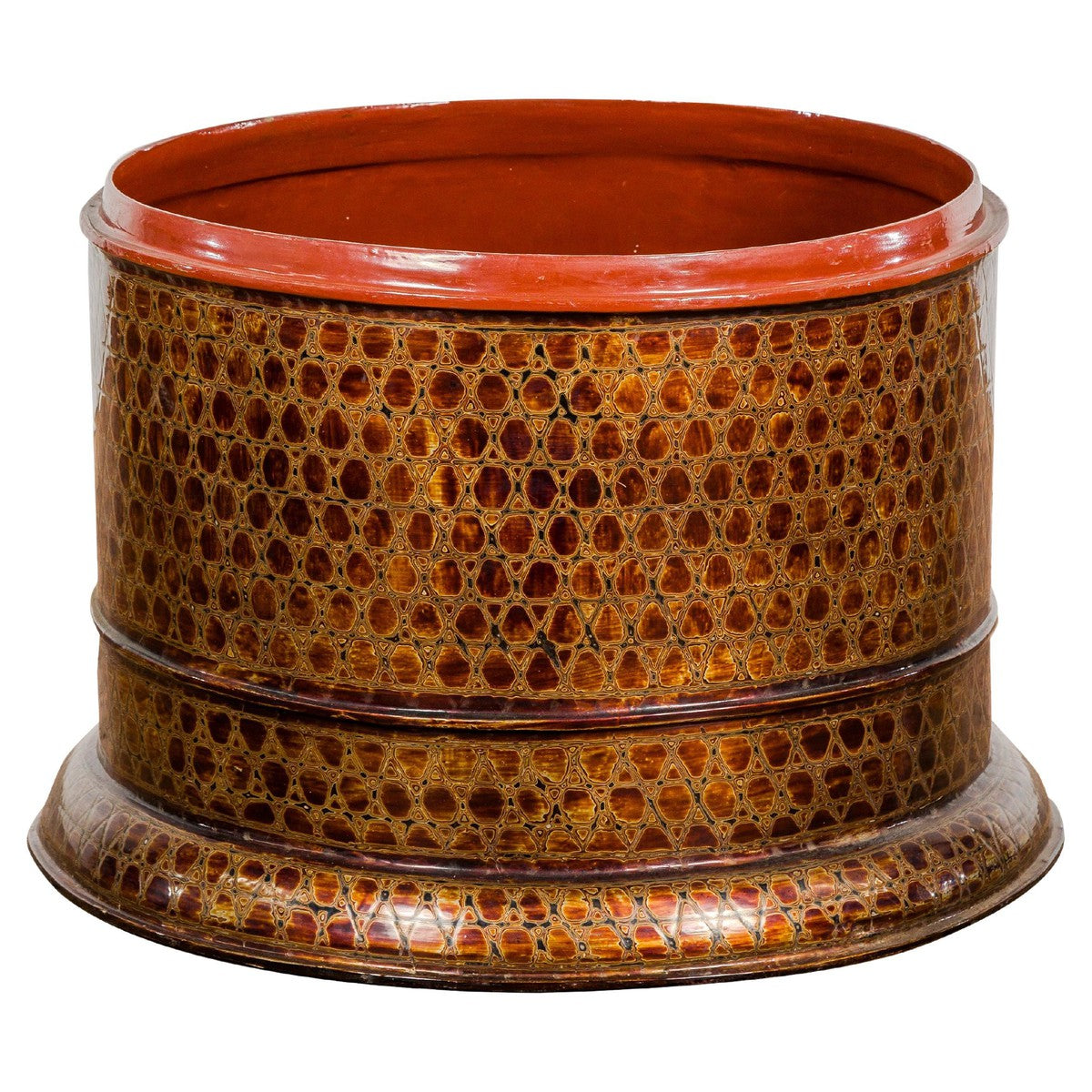Round Negora Lacquer Storage Bin with Snakeskin Patterns-1. Asian & Chinese Furniture, Art, Antiques, Vintage Home Décor for sale at FEA Home