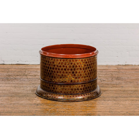 Round Negora Lacquer Storage Bin with Snakeskin Patterns-YN7847-11. Asian & Chinese Furniture, Art, Antiques, Vintage Home Décor for sale at FEA Home