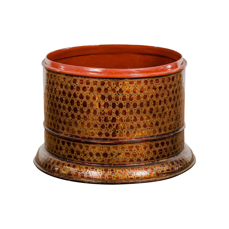 Round Negora Lacquer Storage Bin with Snakeskin Patterns-YN7847-14. Asian & Chinese Furniture, Art, Antiques, Vintage Home Décor for sale at FEA Home