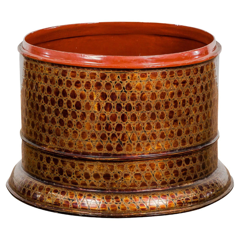 Round Negora Lacquer Storage Bin with Snakeskin Patterns-YN7847-1. Asian & Chinese Furniture, Art, Antiques, Vintage Home Décor for sale at FEA Home