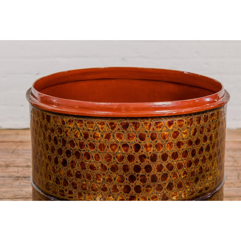 Round Negora Lacquer Storage Bin with Snakeskin Patterns-YN7847-4. Asian & Chinese Furniture, Art, Antiques, Vintage Home Décor for sale at FEA Home