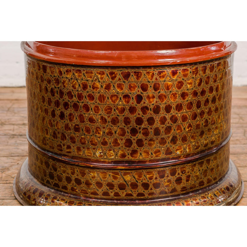 Round Negora Lacquer Storage Bin with Snakeskin Patterns-YN7847-5. Asian & Chinese Furniture, Art, Antiques, Vintage Home Décor for sale at FEA Home