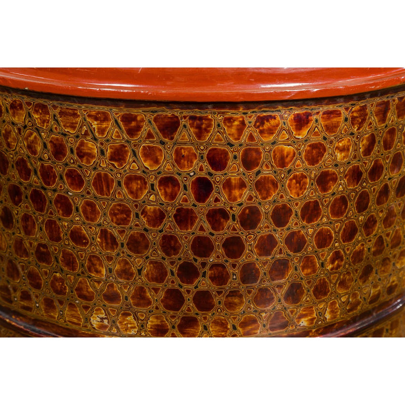 Round Negora Lacquer Storage Bin with Snakeskin Patterns-YN7847-7. Asian & Chinese Furniture, Art, Antiques, Vintage Home Décor for sale at FEA Home