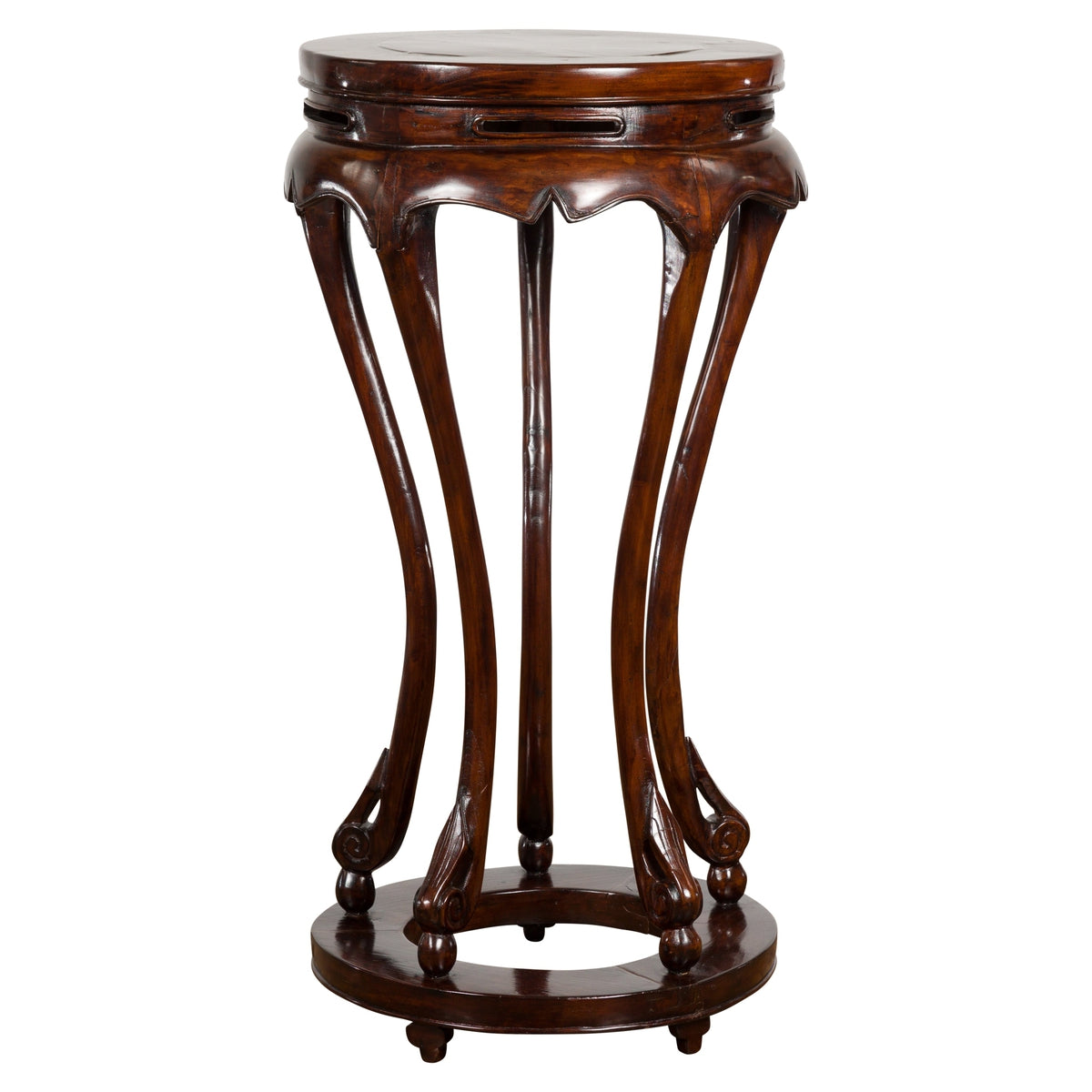 Chinese Late Qing Dynasty Plant Stand with Carved Apron and Curving Legs-1. Asian & Chinese Furniture, Art, Antiques, Vintage Home Décor for sale at FEA Home