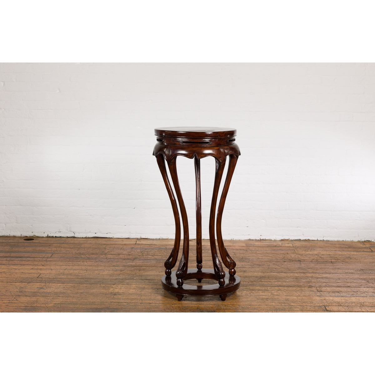 Chinese Late Qing Dynasty Plant Stand with Carved Apron and Curving Legs-2. Asian & Chinese Furniture, Art, Antiques, Vintage Home Décor for sale at FEA Home