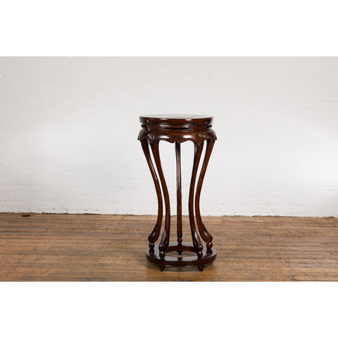 Chinese Late Qing Dynasty Plant Stand with Carved Apron and Curving Legs