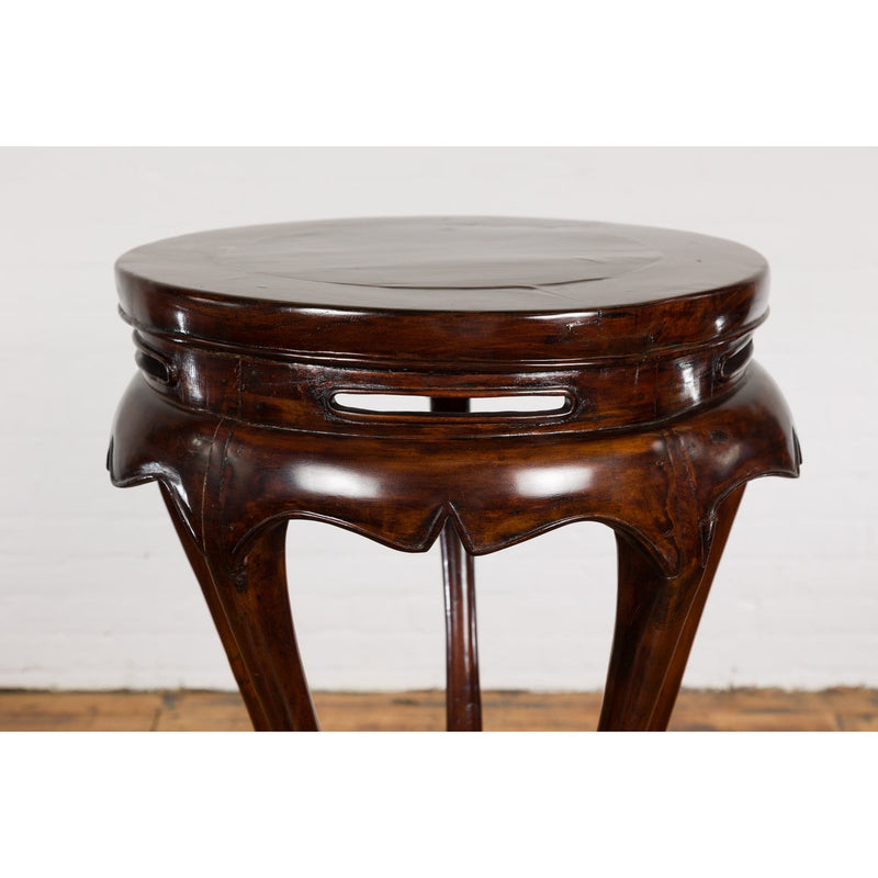 Chinese Late Qing Dynasty Plant Stand with Carved Apron and Curving Legs-YN7850-4. Asian & Chinese Furniture, Art, Antiques, Vintage Home Décor for sale at FEA Home