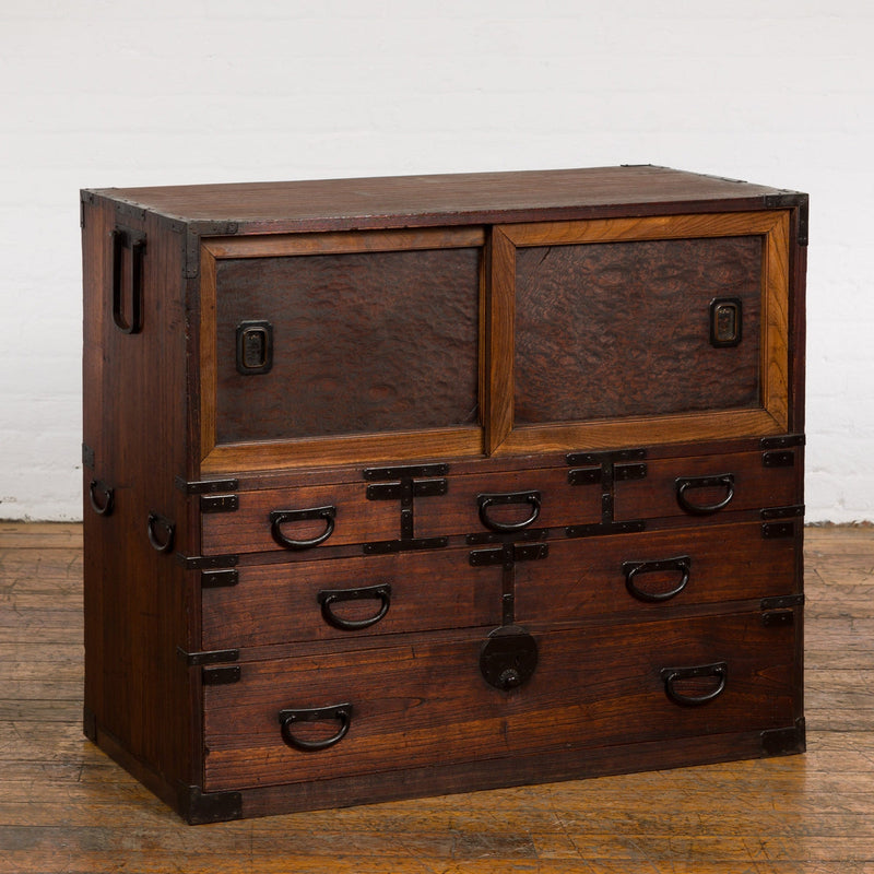 Japanese Meiji Period 19th Century Tansu Chest with Sliding Chest and Drawers-YN7851-3. Asian & Chinese Furniture, Art, Antiques, Vintage Home Décor for sale at FEA Home