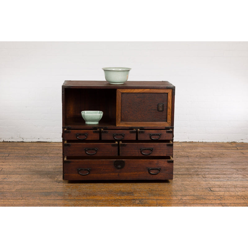 Japanese Meiji Period 19th Century Tansu Chest with Sliding Chest and Drawers-YN7851-5. Asian & Chinese Furniture, Art, Antiques, Vintage Home Décor for sale at FEA Home