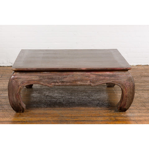 Vintage Coffee Table with Chow Legs, Carved Apron and Distressed Patina-YN7852-1-Unique Furniture-Art-Antiques-Home Décor in NY
