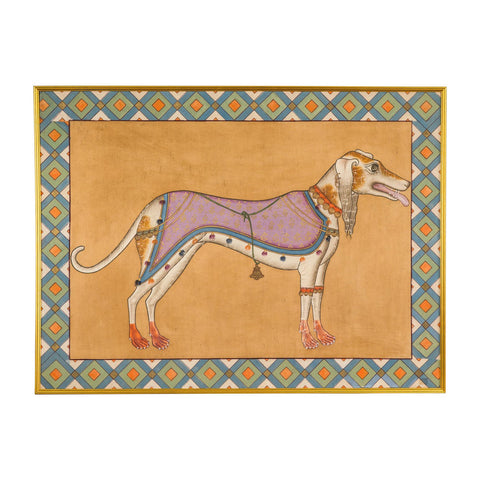 Framed Hand-Painted Royal Greyhound Dog Mounted on Fabric-YN7856-14. Asian & Chinese Furniture, Art, Antiques, Vintage Home Décor for sale at FEA Home