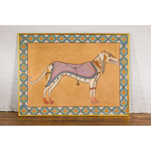 Framed Hand-Painted Royal Greyhound Dog Mounted on Fabric-YN7856-2. Asian & Chinese Furniture, Art, Antiques, Vintage Home Décor for sale at FEA Home