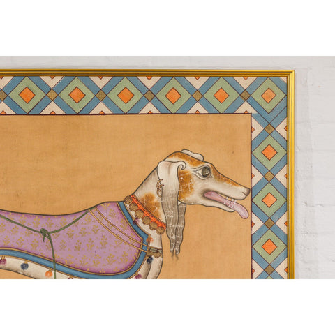 Framed Hand-Painted Royal Greyhound Dog Mounted on Fabric-YN7856-4. Asian & Chinese Furniture, Art, Antiques, Vintage Home Décor for sale at FEA Home