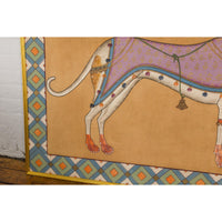 Framed Hand-Painted Royal Greyhound Dog Mounted on Fabric