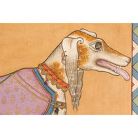 Framed Hand-Painted Royal Greyhound Dog Mounted on Fabric