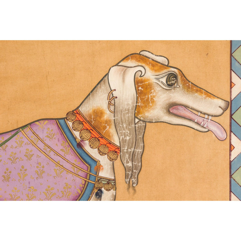 Framed Hand-Painted Royal Greyhound Dog Mounted on Fabric-YN7856-9. Asian & Chinese Furniture, Art, Antiques, Vintage Home Décor for sale at FEA Home