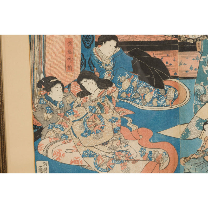 Japanese Meiji Period 19th Century Signed Diptych Woodblock Print, Custom Framed-YN7857-10. Asian & Chinese Furniture, Art, Antiques, Vintage Home Décor for sale at FEA Home