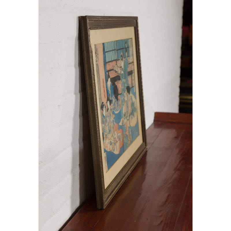 Japanese Meiji Period 19th Century Signed Diptych Woodblock Print, Custom Framed-YN7857-16. Asian & Chinese Furniture, Art, Antiques, Vintage Home Décor for sale at FEA Home