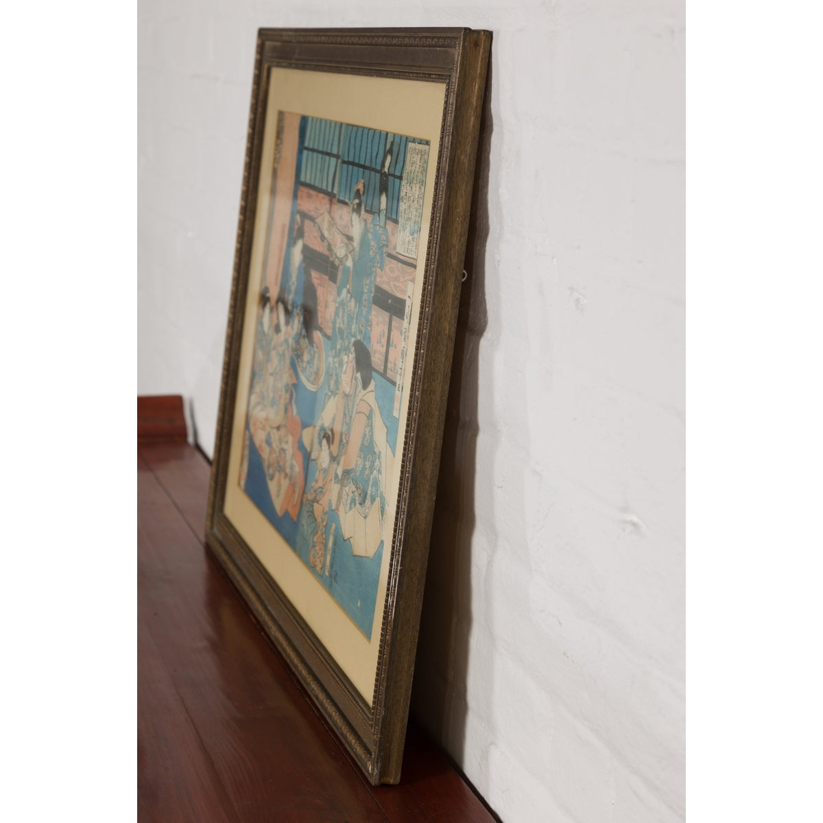 Japanese Meiji Period 19th Century Signed Diptych Woodblock Print, Custom Framed-17. Asian &amp; Chinese Furniture, Art, Antiques, Vintage Home Décor for sale at FEA Home