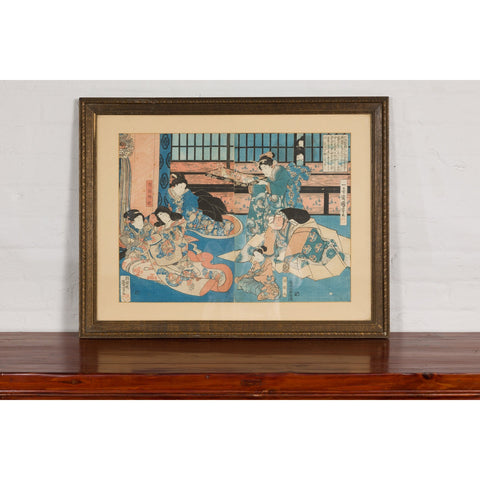 Japanese Meiji Period 19th Century Signed Diptych Woodblock Print, Custom Framed-YN7857-5. Asian & Chinese Furniture, Art, Antiques, Vintage Home Décor for sale at FEA Home