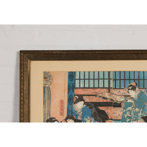 Japanese Meiji Period 19th Century Signed Diptych Woodblock Print, Custom Framed-YN7857-6. Asian & Chinese Furniture, Art, Antiques, Vintage Home Décor for sale at FEA Home