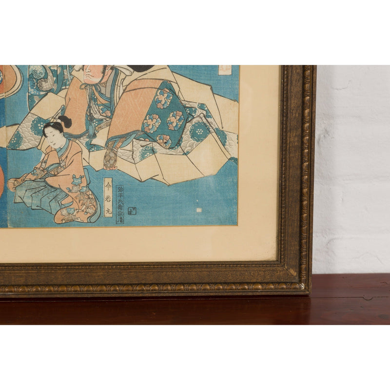 Japanese Meiji Period 19th Century Signed Diptych Woodblock Print, Custom Framed-YN7857-8. Asian & Chinese Furniture, Art, Antiques, Vintage Home Décor for sale at FEA Home