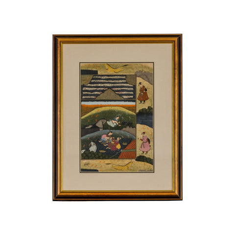 Mughal Style Watercolor on Paper Painting Depicting a Royal Court Scene, Framed-YN7858-15. Asian & Chinese Furniture, Art, Antiques, Vintage Home Décor for sale at FEA Home
