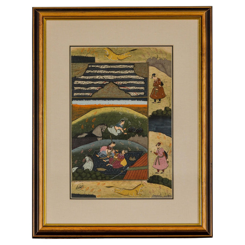 Mughal Style Watercolor on Paper Painting Depicting a Royal Court Scene, Framed-YN7858-1. Asian & Chinese Furniture, Art, Antiques, Vintage Home Décor for sale at FEA Home