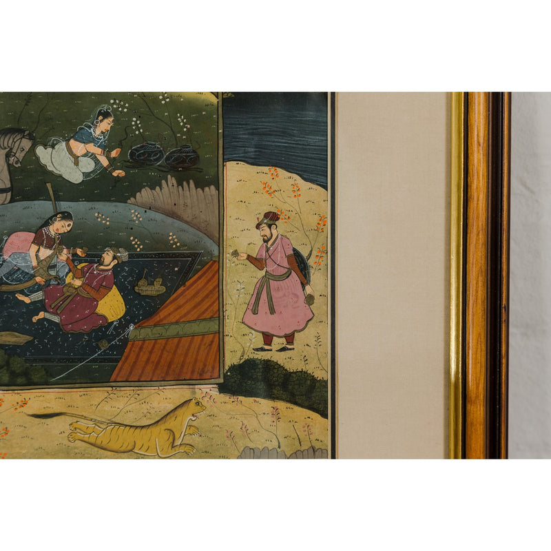 Mughal Style Watercolor on Paper Painting Depicting a Royal Court Scene, Framed-YN7858-5. Asian & Chinese Furniture, Art, Antiques, Vintage Home Décor for sale at FEA Home