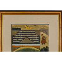 Mughal Style Watercolor on Paper Painting Depicting a Royal Court Scene, Framed