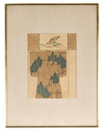Antique Minimalist Woodblock Print with Bird and Trees in Custom Frame-1. Asian & Chinese Furniture, Art, Antiques, Vintage Home Décor for sale at FEA Home