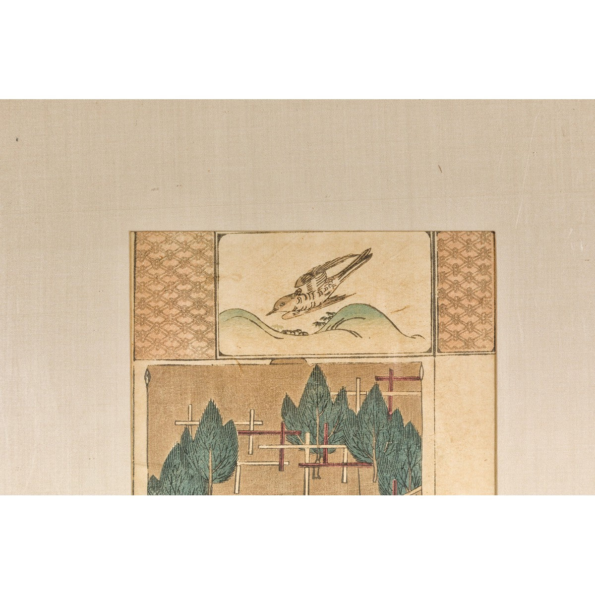 Antique Minimalist Woodblock Print with Bird and Trees in Custom Frame-6. Asian &amp; Chinese Furniture, Art, Antiques, Vintage Home Décor for sale at FEA Home