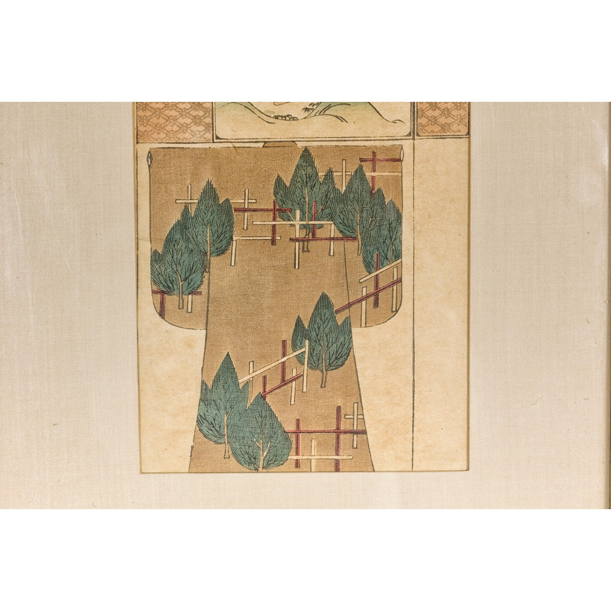 Antique Minimalist Woodblock Print with Bird and Trees in Custom Frame-7. Asian &amp; Chinese Furniture, Art, Antiques, Vintage Home Décor for sale at FEA Home