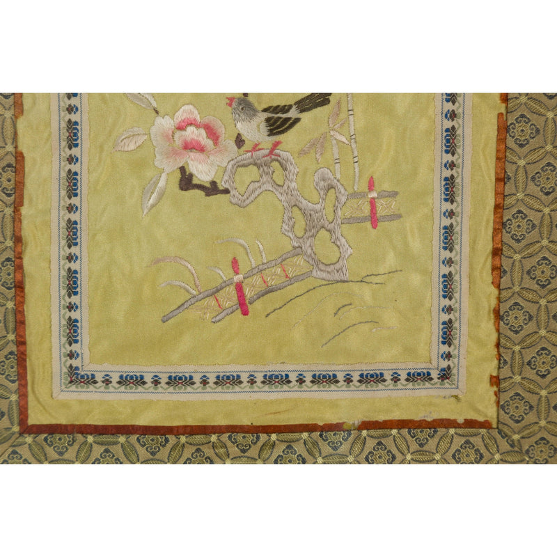 Late Qing Dynasty Embroidered Silk Fabric with Bird in Custom Frame-YN7862-11. Asian & Chinese Furniture, Art, Antiques, Vintage Home Décor for sale at FEA Home