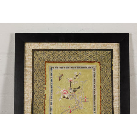 Late Qing Dynasty Embroidered Silk Fabric with Bird in Custom Frame-YN7862-6. Asian & Chinese Furniture, Art, Antiques, Vintage Home Décor for sale at FEA Home