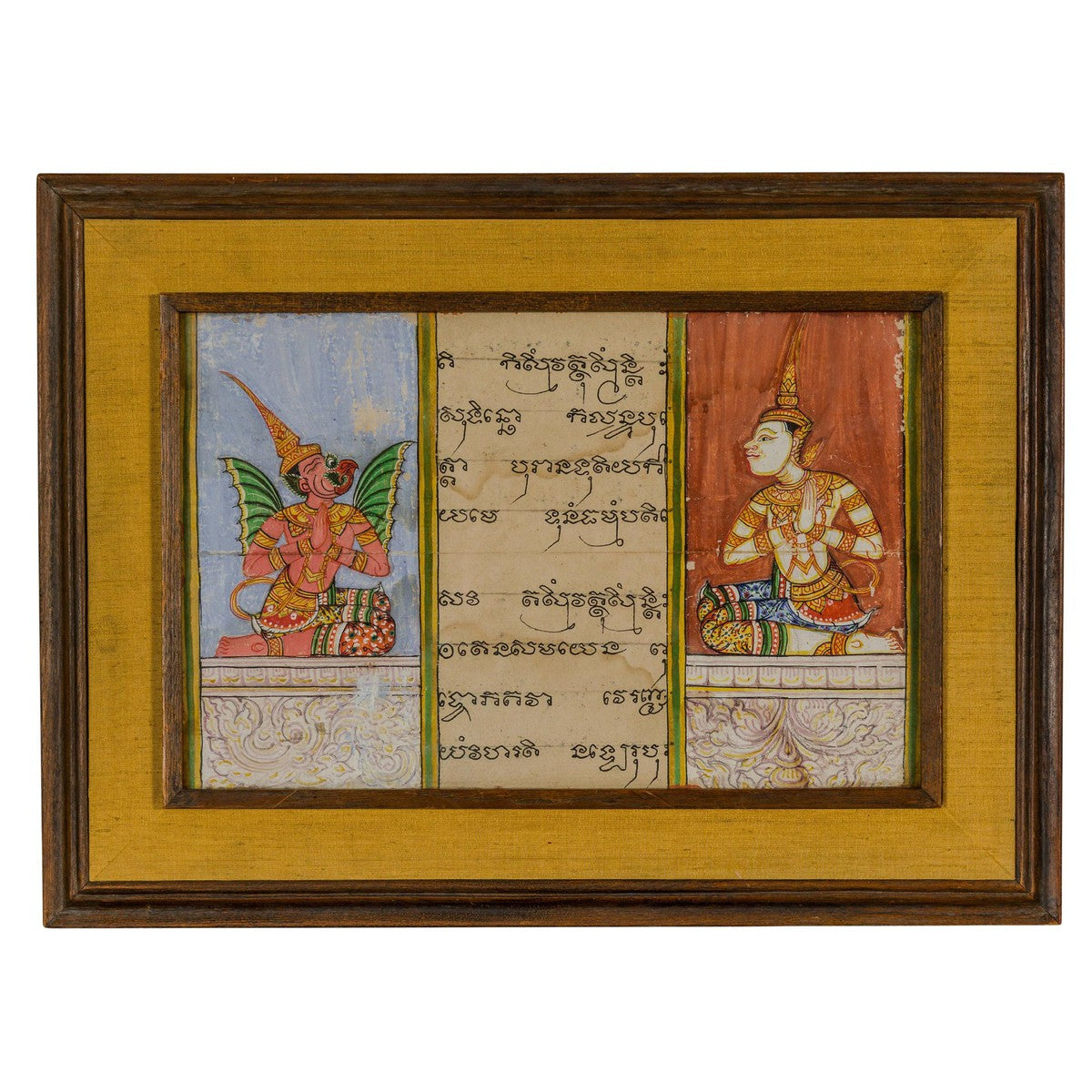 Framed Illuminated Manuscript from Thai Buddhist Prayer Book Under Glass-1. Asian & Chinese Furniture, Art, Antiques, Vintage Home Décor for sale at FEA Home