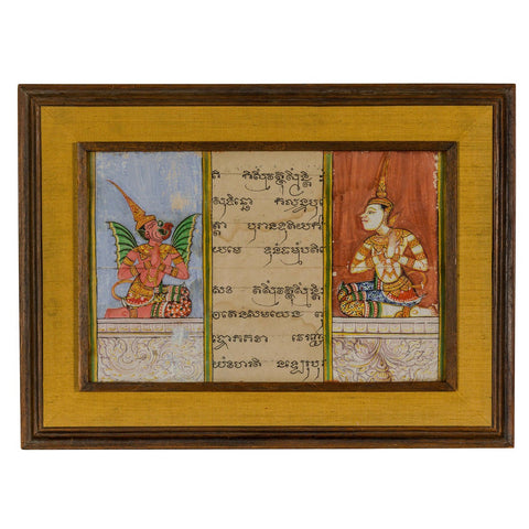 Framed Illuminated Manuscript from Thai Buddhist Prayer Book Under Glass-YN7863-1. Asian & Chinese Furniture, Art, Antiques, Vintage Home Décor for sale at FEA Home