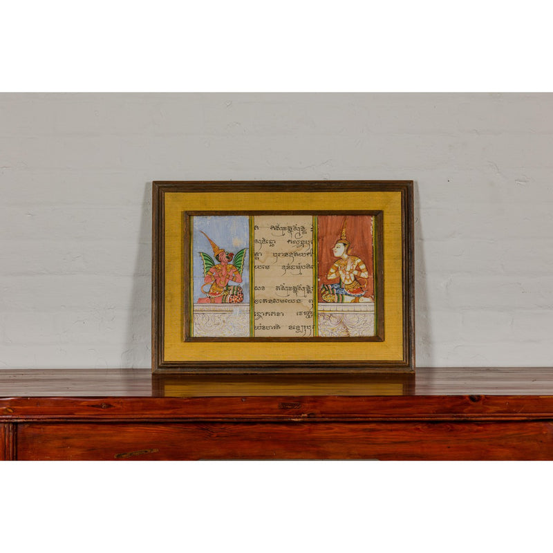 Framed Illuminated Manuscript from Thai Buddhist Prayer Book Under Glass-YN7863-2. Asian & Chinese Furniture, Art, Antiques, Vintage Home Décor for sale at FEA Home