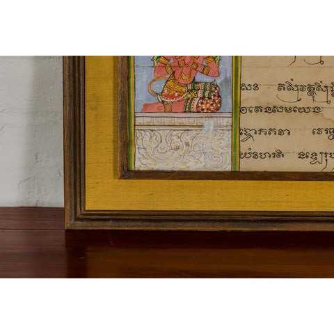 Framed Illuminated Manuscript from Thai Buddhist Prayer Book Under Glass