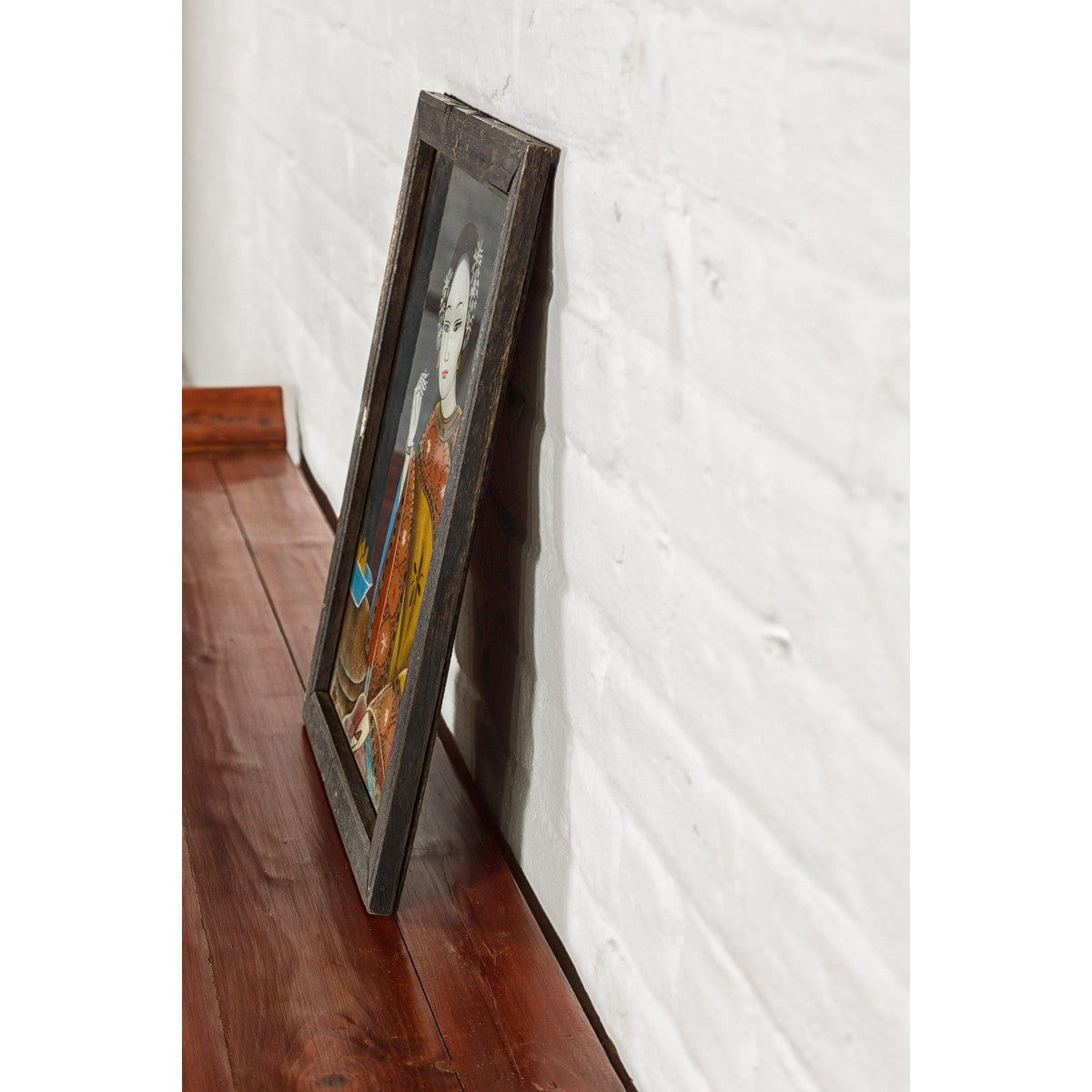 Antique Reverse Painting on Glass Depicting a Woman with Bowl of Fruits-16. Asian &amp; Chinese Furniture, Art, Antiques, Vintage Home Décor for sale at FEA Home