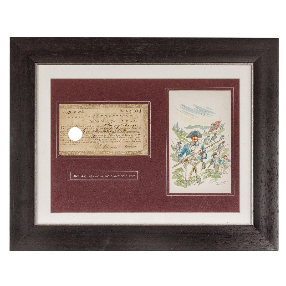 1780s American Revolutionary War Bond, State of Connecticut in Black Frame-YN7867-1. Asian & Chinese Furniture, Art, Antiques, Vintage Home Décor for sale at FEA Home