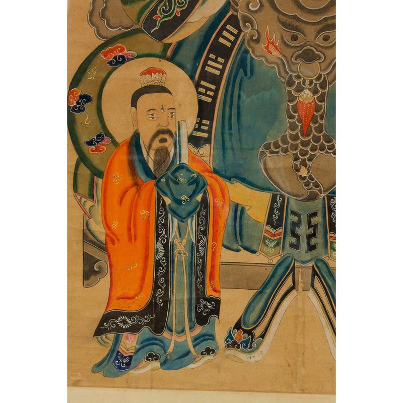 Taoist Hand-Painted Portrait on Parchment Paper in Custom Frame-YN7871-10. Asian & Chinese Furniture, Art, Antiques, Vintage Home Décor for sale at FEA Home