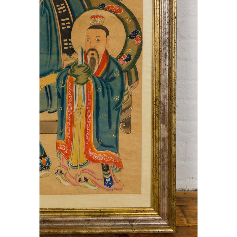 Taoist Hand-Painted Portrait on Parchment Paper in Custom Frame-YN7871-11. Asian & Chinese Furniture, Art, Antiques, Vintage Home Décor for sale at FEA Home
