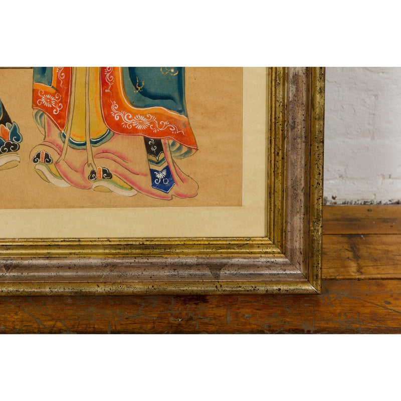 Taoist Hand-Painted Portrait on Parchment Paper in Custom Frame-YN7871-17. Asian & Chinese Furniture, Art, Antiques, Vintage Home Décor for sale at FEA Home