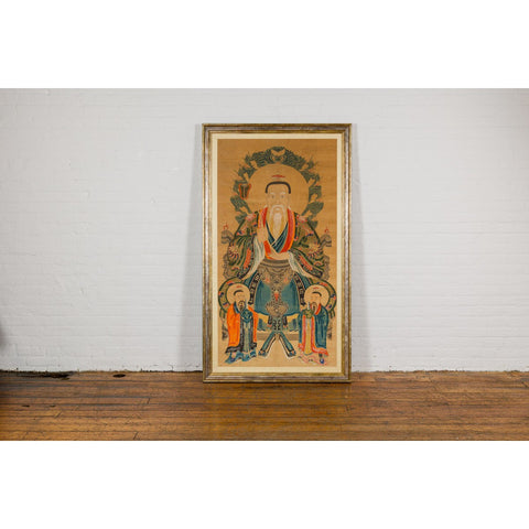 Taoist Hand-Painted Portrait on Parchment Paper in Custom Frame-YN7871-3. Asian & Chinese Furniture, Art, Antiques, Vintage Home Décor for sale at FEA Home