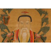 Taoist Hand-Painted Portrait on Parchment Paper in Custom Frame