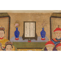 Qing Dynasty 19th Century Ancestral Group Painting on Hand Painted Parchment