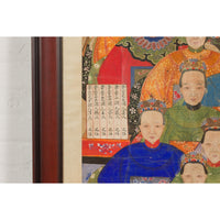 Qing Dynasty 19th Century Ancestral Group Painting on Hand Painted Parchment