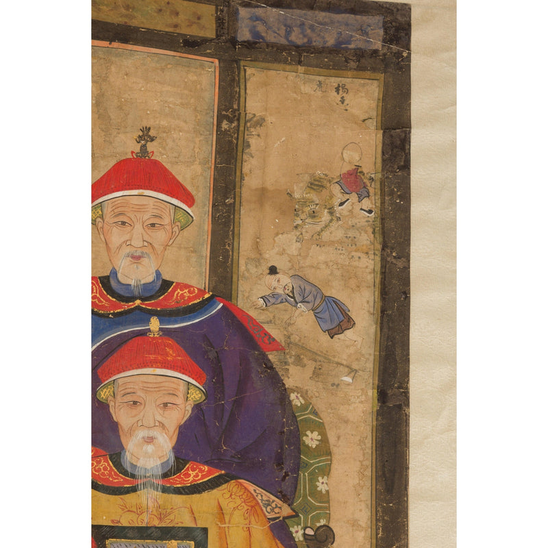Qing Dynasty 19th Century Ancestral Group Painting on Hand Painted Parchment-YN7872-17. Asian & Chinese Furniture, Art, Antiques, Vintage Home Décor for sale at FEA Home