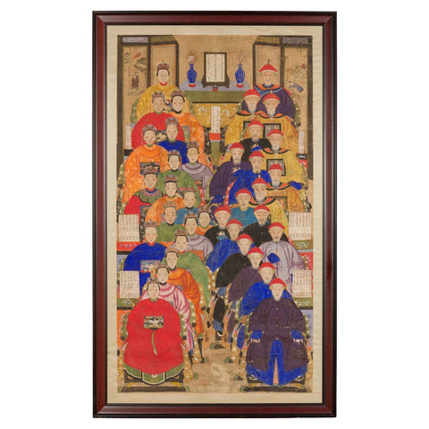 Qing Dynasty 19th Century Ancestral Group Painting on Hand Painted Parchment-YN7872-1. Asian & Chinese Furniture, Art, Antiques, Vintage Home Décor for sale at FEA Home